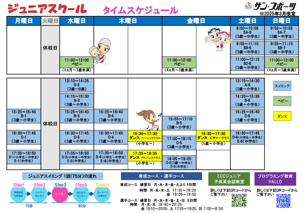ジュニアスイミングスクール時間割